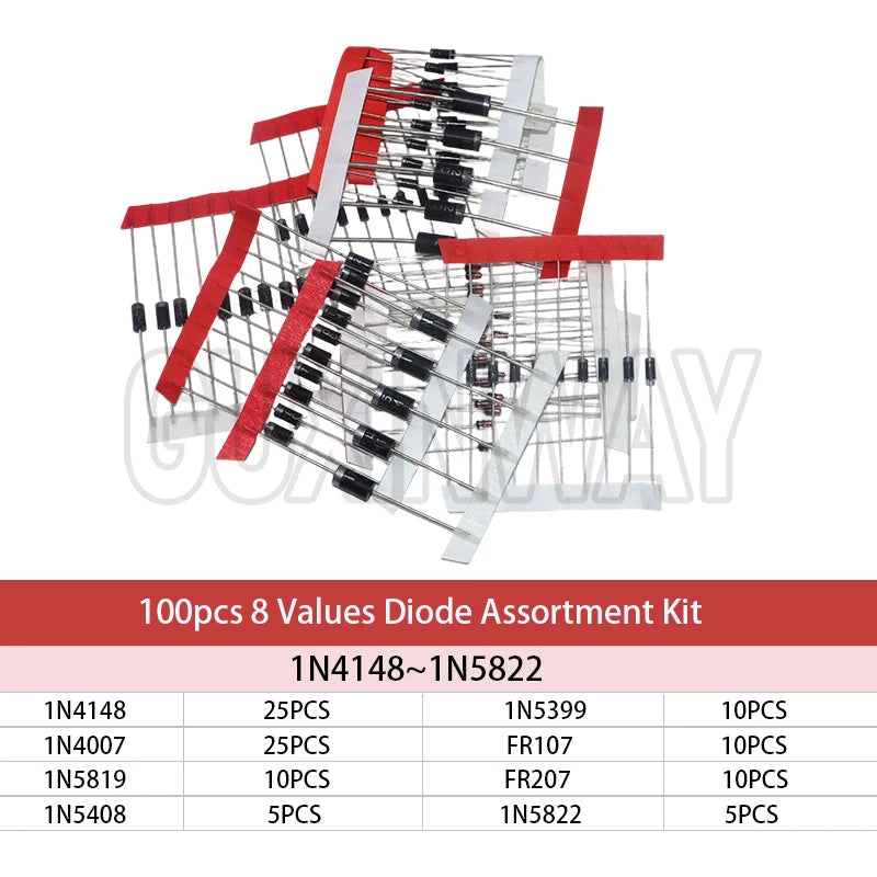 Rectifier Diode Schottky Diode Kit 1N4007 1N4148 1N5408 1N5819 1N5822 1N4001 1N4004 1N5404 FR107 FR207 Fast Switching