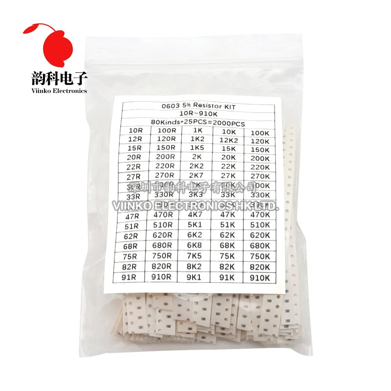 0402 0603 0805 1206 80values SMD Chip Resistor Assorted Kit 5% 10 ohm - 910K Resistance Sample set