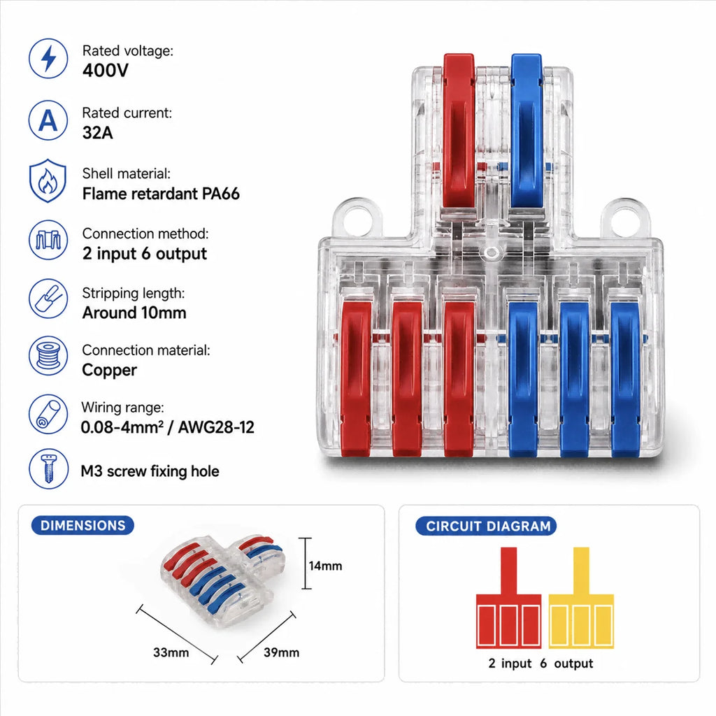 1 In Multiple Out Mini Fast Wire Connectors Universal Compact Push-in Terminal Block Cable Splitter LED Lighting Wiring 1/5/10PC