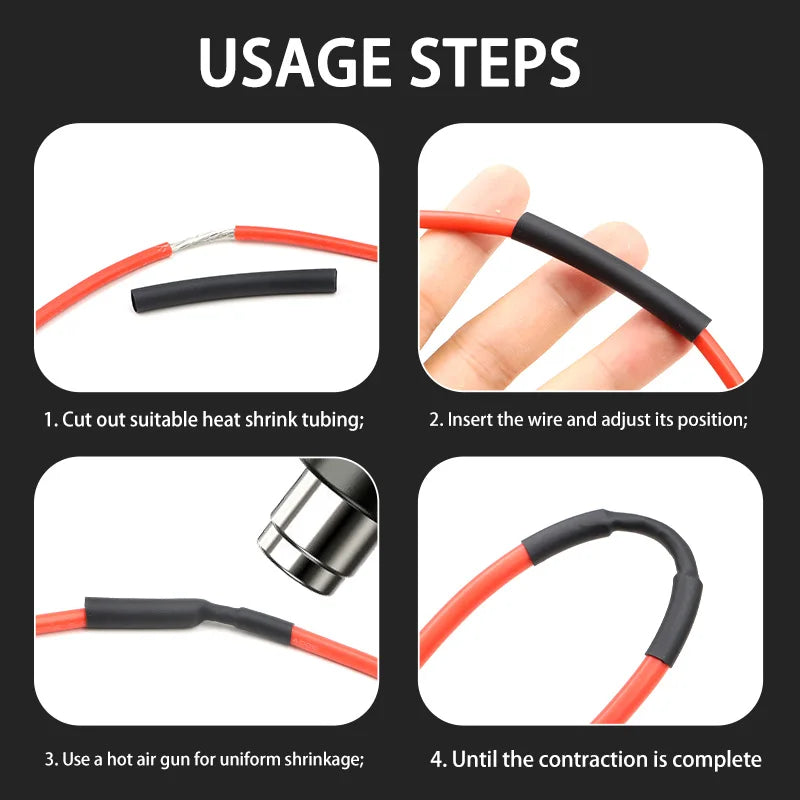 1/2/5M Black 2:1 Heat Shrink Tube Diameter 0.6mm~120mm Wire Repair Protector Polyolefin Insulated Shrinkable Cable SleeveTubing