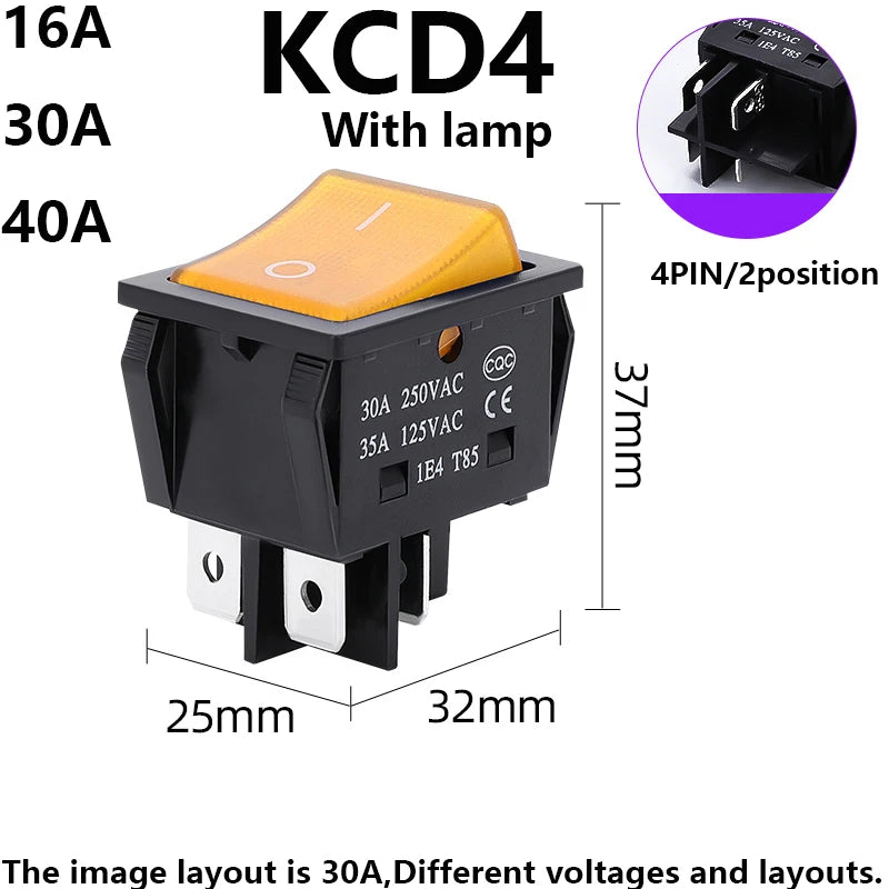 1 PCS,30/40A 250V AC High Current,ON/OFF,Special for Eelding Machine,KCD4,Sterling Silver Point,Rocker Power Button Switches