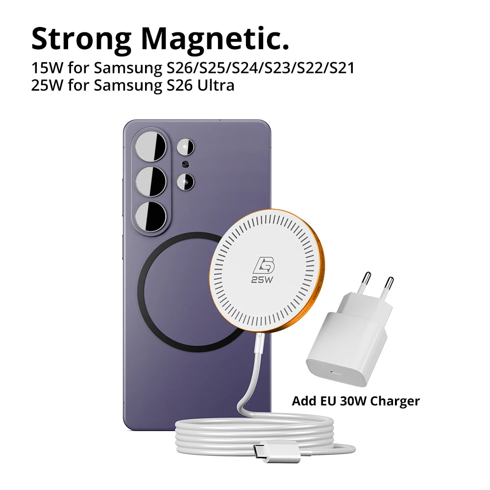 Bonola 25W Magnetic Wirelesss Charger for Samsung S26 Ultra Wireless Fast Charging Pad Type C Cable for Galaxy S26 Ultra