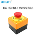 OMCH Self-Locking Button Switch with Box, Mushroom Head, Red Sign, NO + NC, AC660V, 10A, Emergency Stop