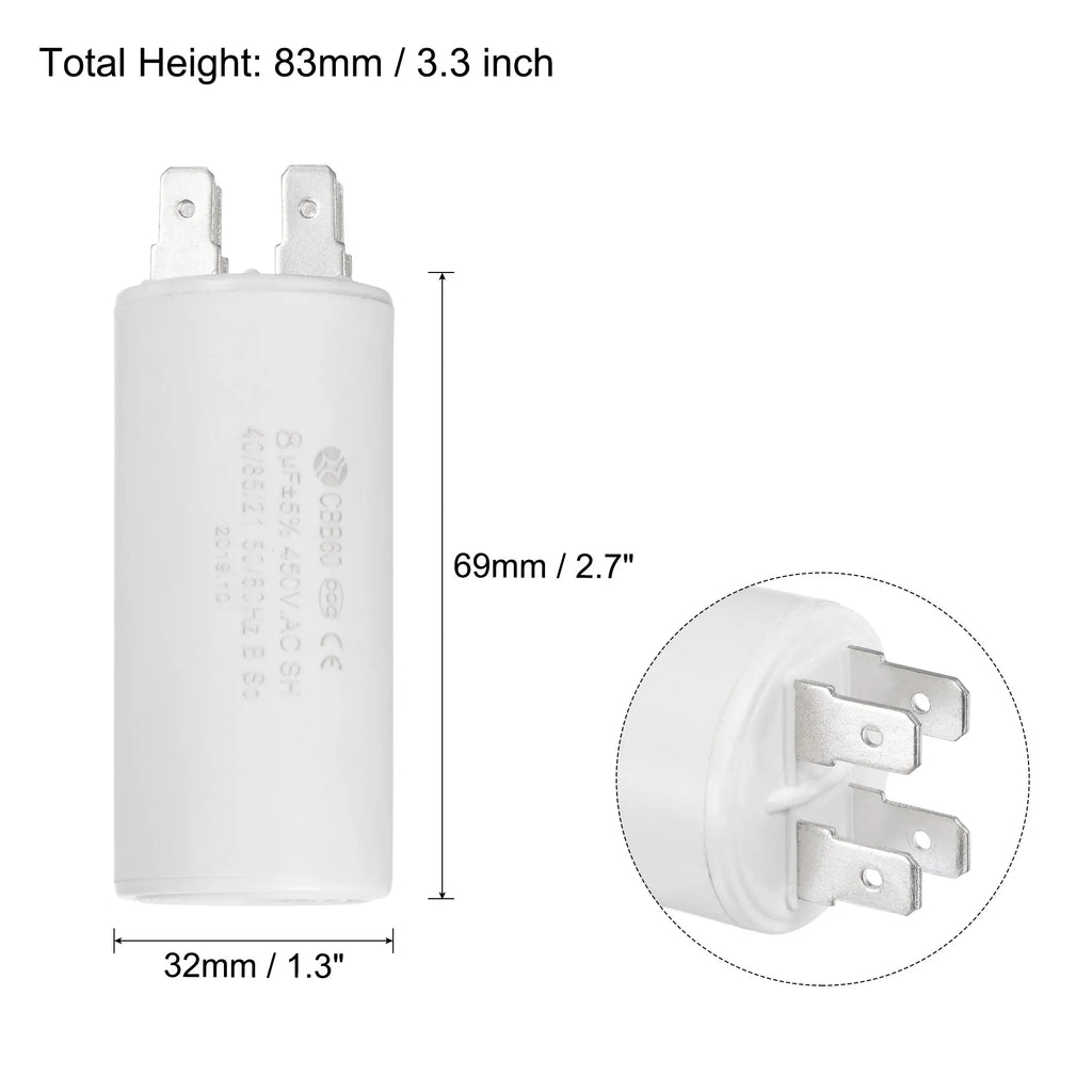 1Pcs CBB60 Run Capacitor 8uF-80uF 450V AC Double Insert 50/60Hz Cylinder White for Air Compressor Water Pump Motor