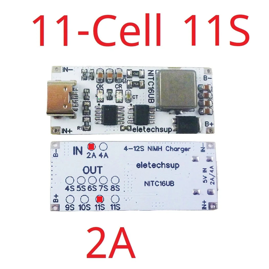 2A/4A 4-12 Cell NIMH Charger Module TYPE-C DC 5V Boost BMS CC/CV NiCd for 4.8V 6V 7.2V 8.4V 9.6V 10.8V 12V 13.2V 14.4V Battery