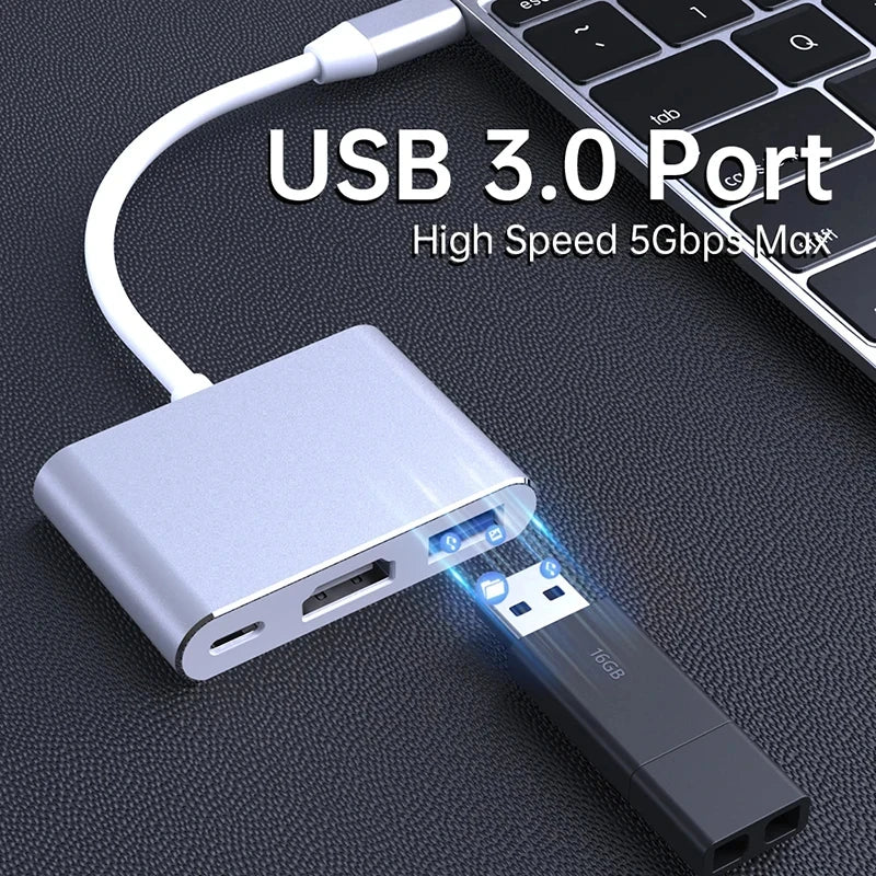 3 IN 1 3.0 USB Multi-function HUB For Samsung Galaxy S23 S22 Ultra Type-C To HDMI Adapter Note 20 10 iPhone 15 16 5G OTG Adapter