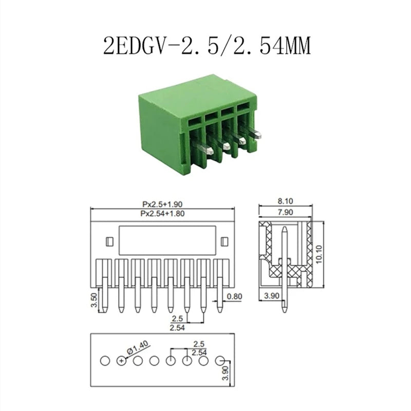 10/5Pairs 2EDG PCB 2.54 mm Pitch Straight Needle/Right Angle Curved Pin Header Plug Socket Screw Terminal Block Connector