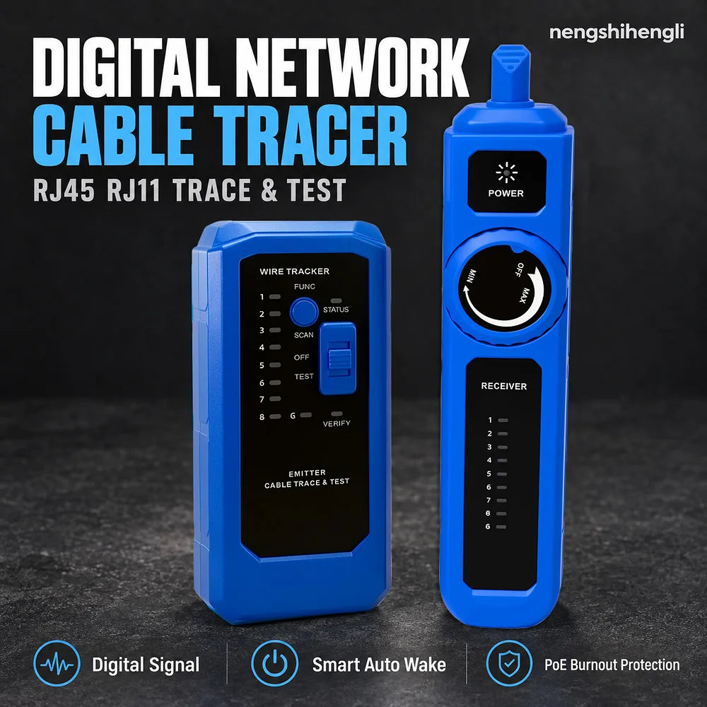 Network Cable Tracer Tester RJ45 RJ11 Digital Wire Finder LAN Telephone Line Locator CAT5 CAT6 PoE Burnout Protection