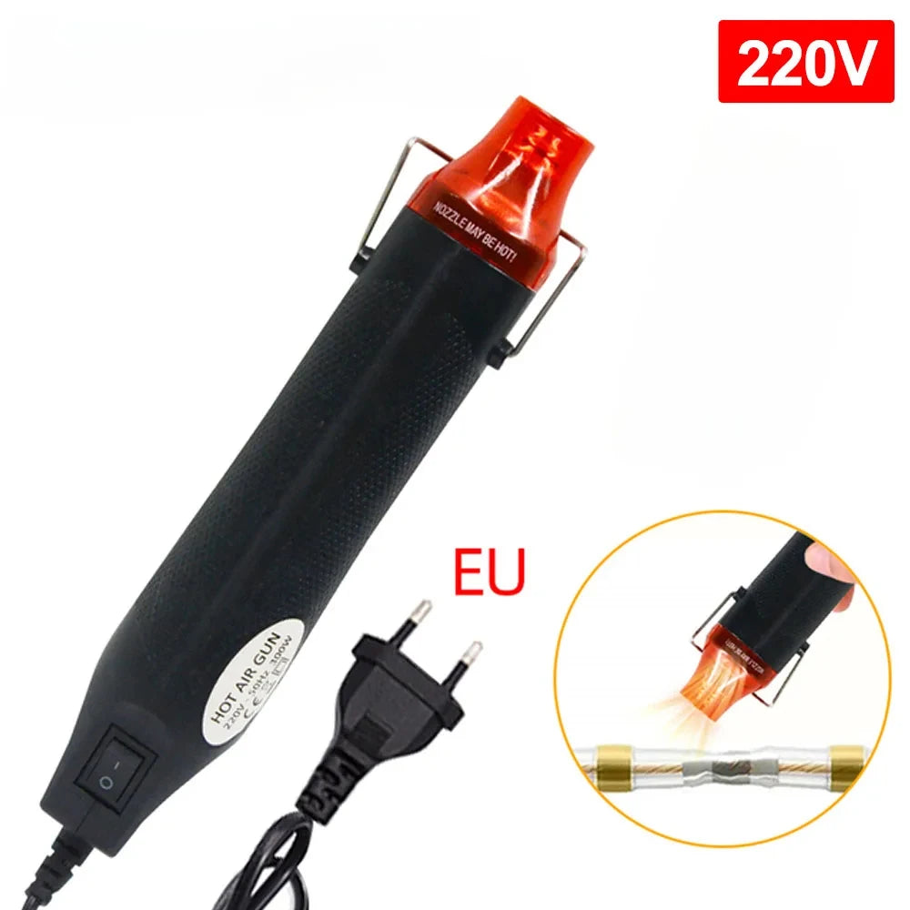 300W Electrical Mini Heat Gun Handheld Hot Air Gun 220V EU Plug with Heat Shrink Tubing Kit 2:1 Wire Cable Insulation Sleeving