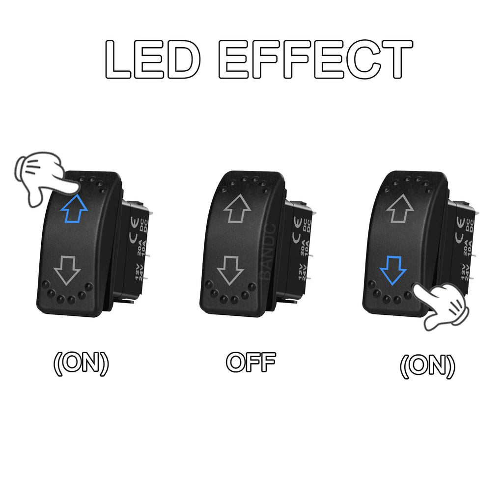 UP DOWN ARROWS Momentary Rocker Switch 7P (ON)-OFF-(ON) DPDT Retractive Switch + Wires for Car Boat Marine Vehicle Yacht Ship