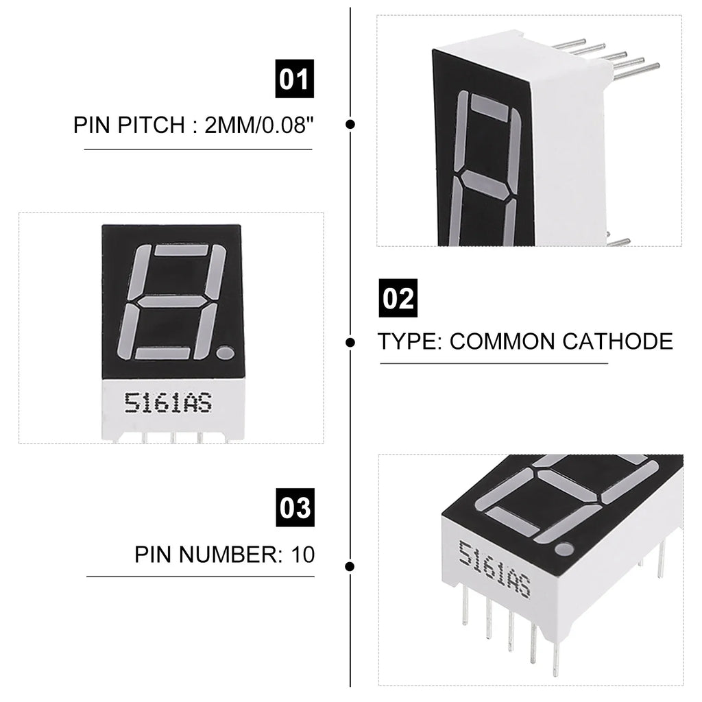 20Pcs Red LED Digit Tube Display Module 0.5 Inch 7 Segment Common Segment Display High Stability Long Life
