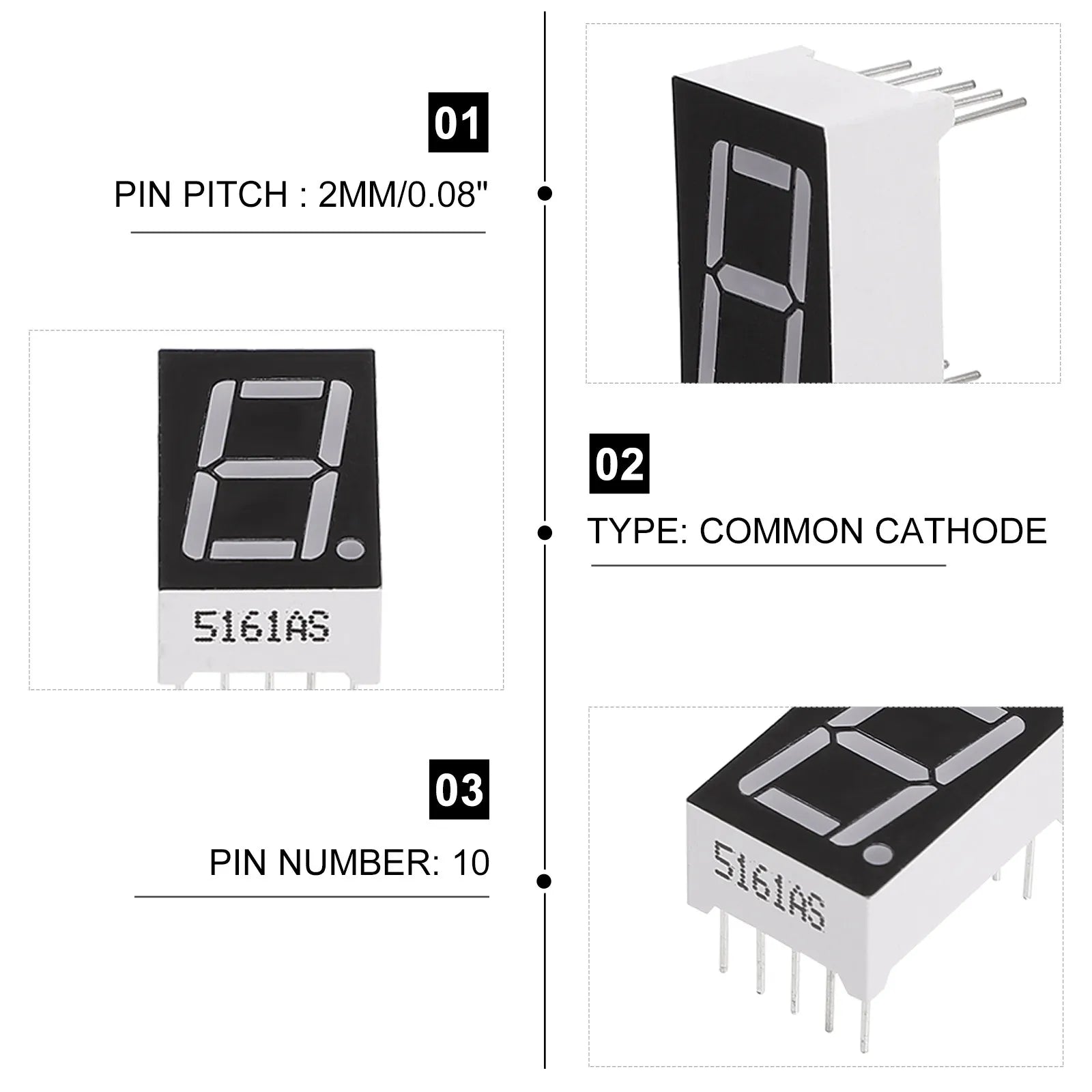 20Pcs Red LED Digit Tube Display Module 0.5 Inch 7 Segment Common Segment Display High Stability Long Life