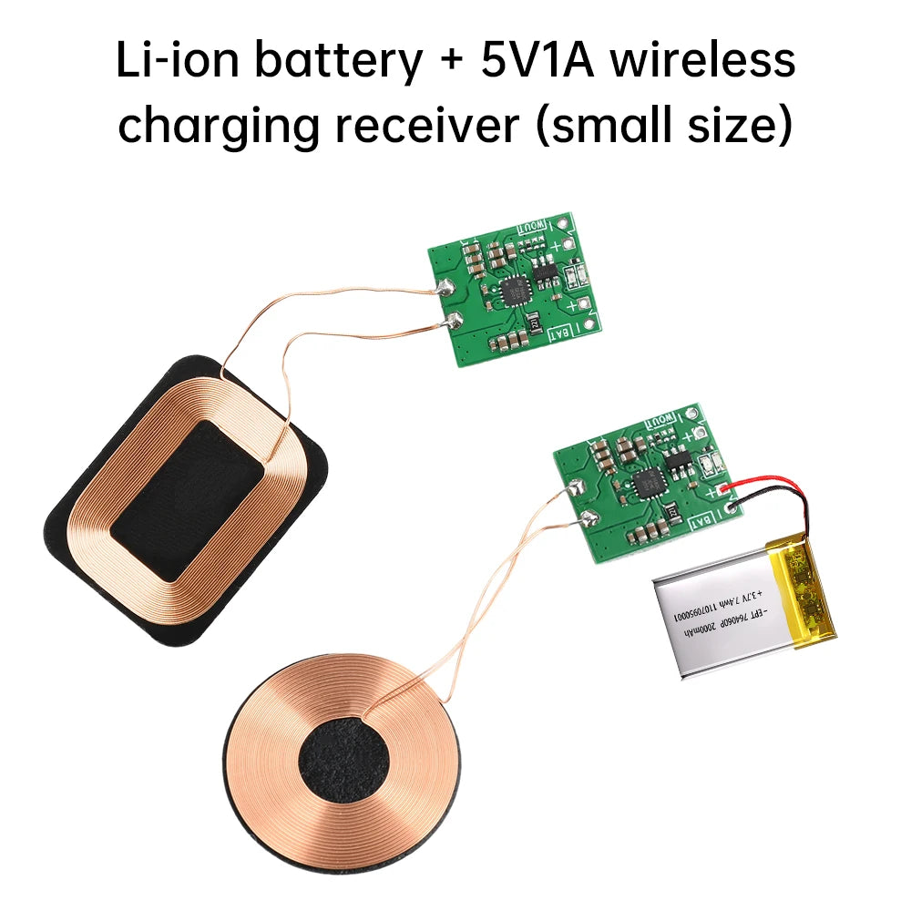 Small Coil Wireless Charging Receiver Module PCBA Built-In 3.7V Lithium Battery Modification Program For DIY Electronic Devices