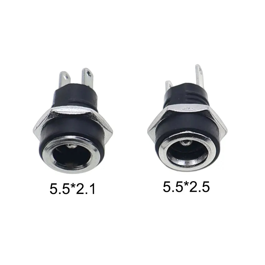 YuXi 10pcs 5.5x2.1mm 5.5x2.5mm DC Power Jack Supply Socket 2Pin Female Panel Mount Connector With 8mm Waterproof Caps
