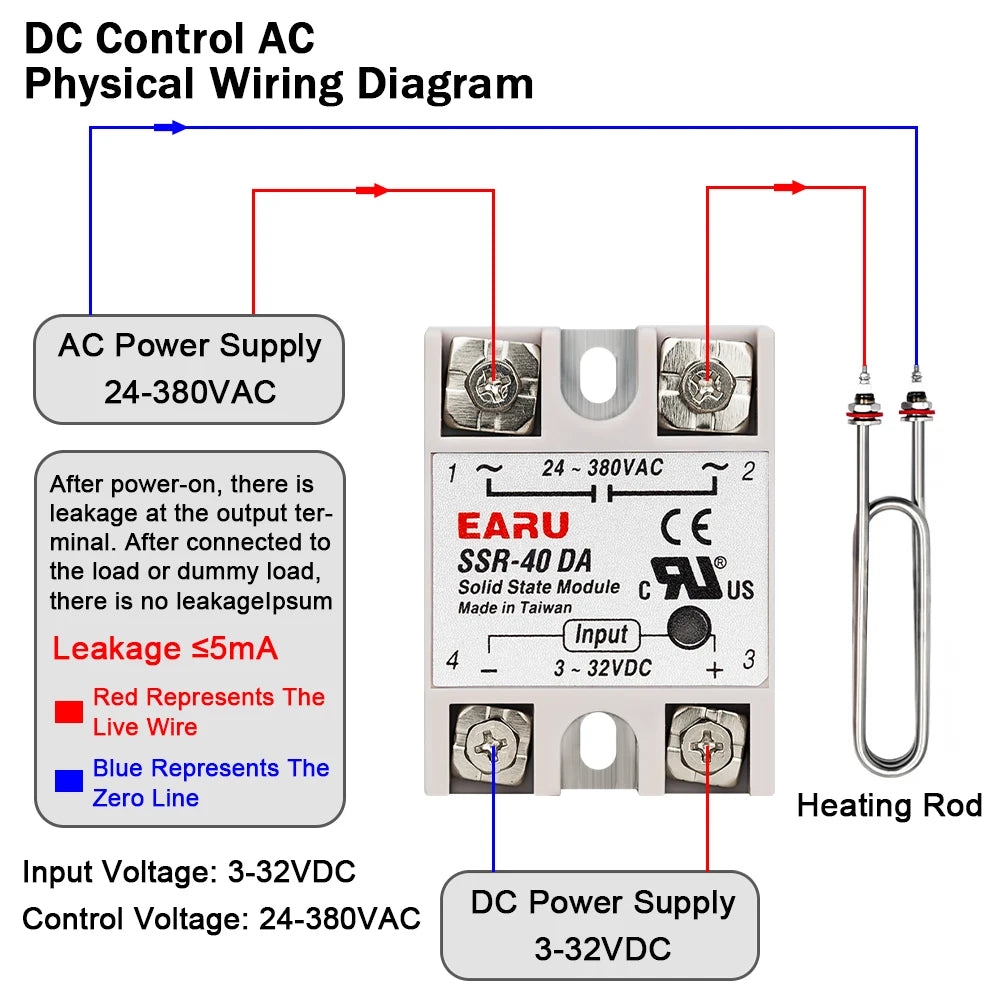 1Pcs Solid State Relay Single Phase SSR-10DA SSR-25DA SSR-40DA SSR-40AA SSR-40DD SSR 10/25/40A DD DA AA for Temperature Control