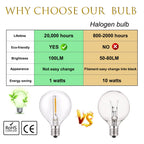 G40 LED String Light Replacement Bulbs E12 220V 110V Globe Light Bulb Warm White 2200K 10W Equivalent Indoor Outdoor Decor