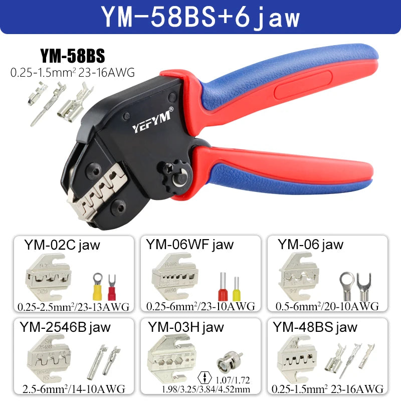 Mini Pliers YM-58BS Tools For XH2.54/DuPont2.54/2.8/4.8/6.3/Non-Insulated/Ferrule Tube Terminals Ratchet Wire Crimping Sets