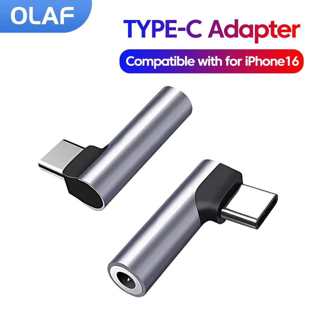 90° Elbow Type C To 3.5MM Earphones Adapter USB C To 3.5mm Jack Headphones AUX Audio Adapter For iPhone 16 Samsung Huawei Xiaomi