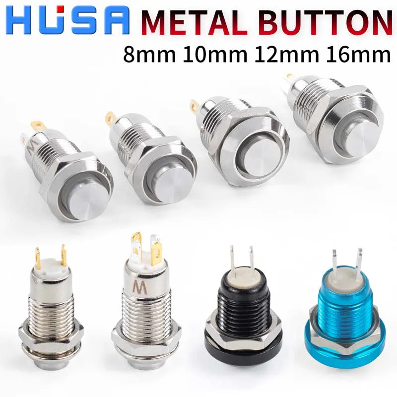8 10 12 16 19 22mm high head small Waterproof Metal Push Button Switch LED Light Self-locking/Self-reset 3/6/12/24V