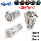 Rotary Switches Knob DPDT/SPDT 2/3 position 16/19/22MM Latching Waterproof Metal Selector Light Electric On Off 5V12V220V 2NO2NC