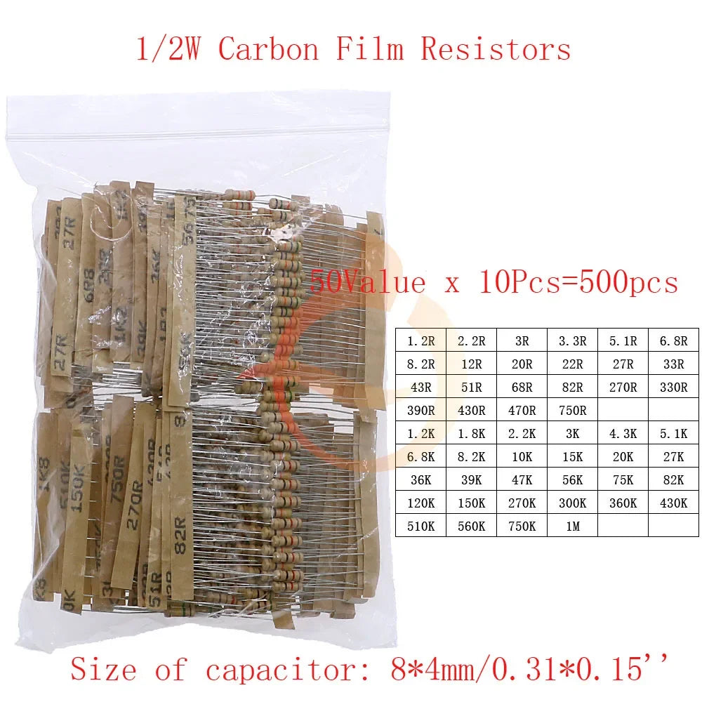 Carbon Film Resistors Assortment Kit set 1/8W 1/4W 1/2W 1W 2W 3W 5W 5% Electronic Components resistor package