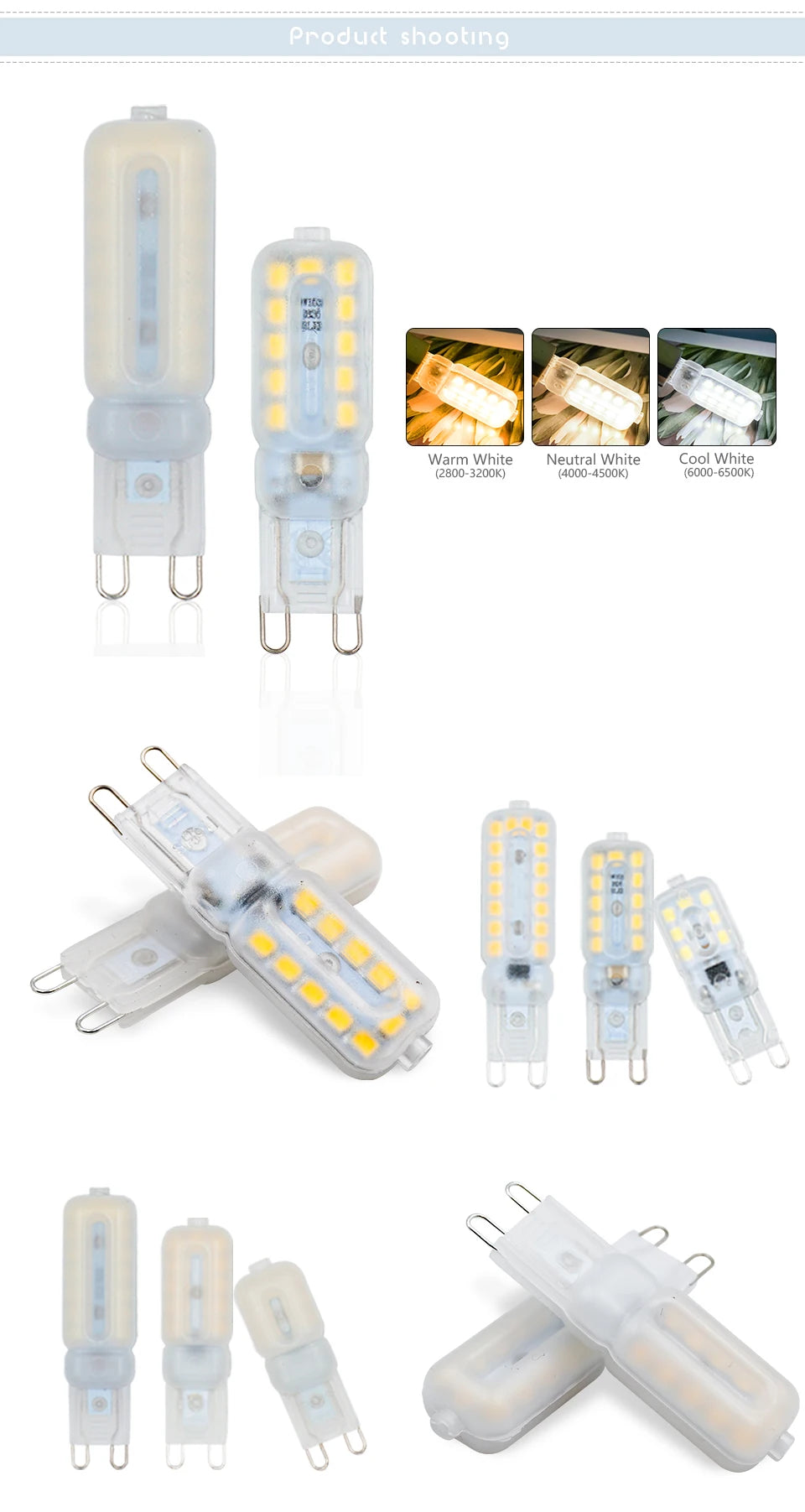 10pcs/lot G9 LED Light Bulb 220V 3W 5W 7W Cold/Warm/Natural White Spotlight for Crystal Chandelier Replace Halogen Lamp Lighting
