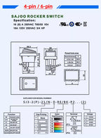 SAJOO Waterproof Rocker Switch KCD4 4Pin/6Pin DPDT With LED Lights Vehicle Boat Power Switch ON OFF 12V 24V 220V Size 22*30mm