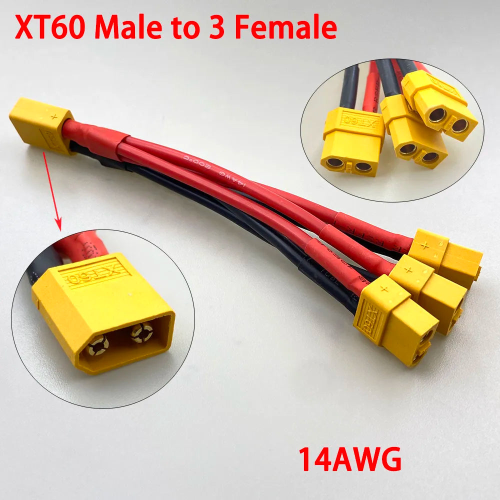 XT60 XT90 T Plug Parallel Battery Connector Male/Female Double Extension Cable Y-Divider/RC Battery Motor3-Way 10AWG 12AWG 14AWG