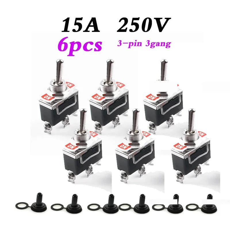 6Pcs Heavy Duty Car Boat Rocker Toggle Switch 15A 250V 2 3 Pin 2 3 Gang SPST ON/OFF Rocker Switches with Boot Spst Rocker Switch