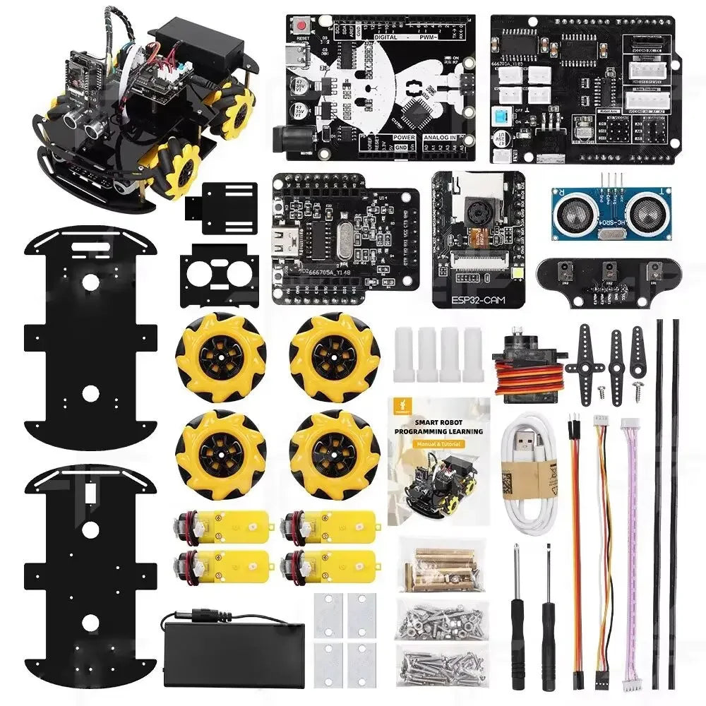 ESP32 CAM WiFi Smart Robot Car Kit with Mecanum Wheels, Ultrasonic Sensor & TT Motors for Programming Education
