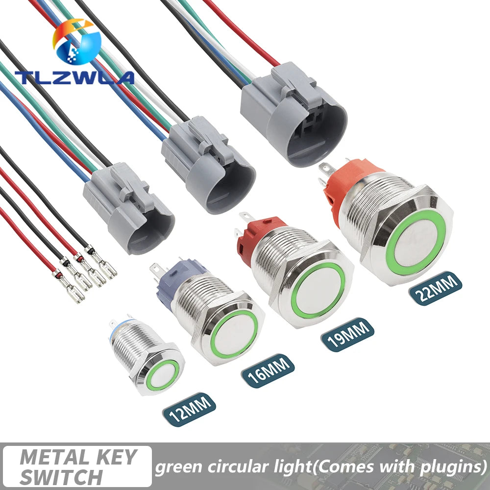 12/16/19/22mm Waterproof Metal Push Button Switch LED Light Momentary Latching Car Engine Power Switch 12V 24V Red Blue