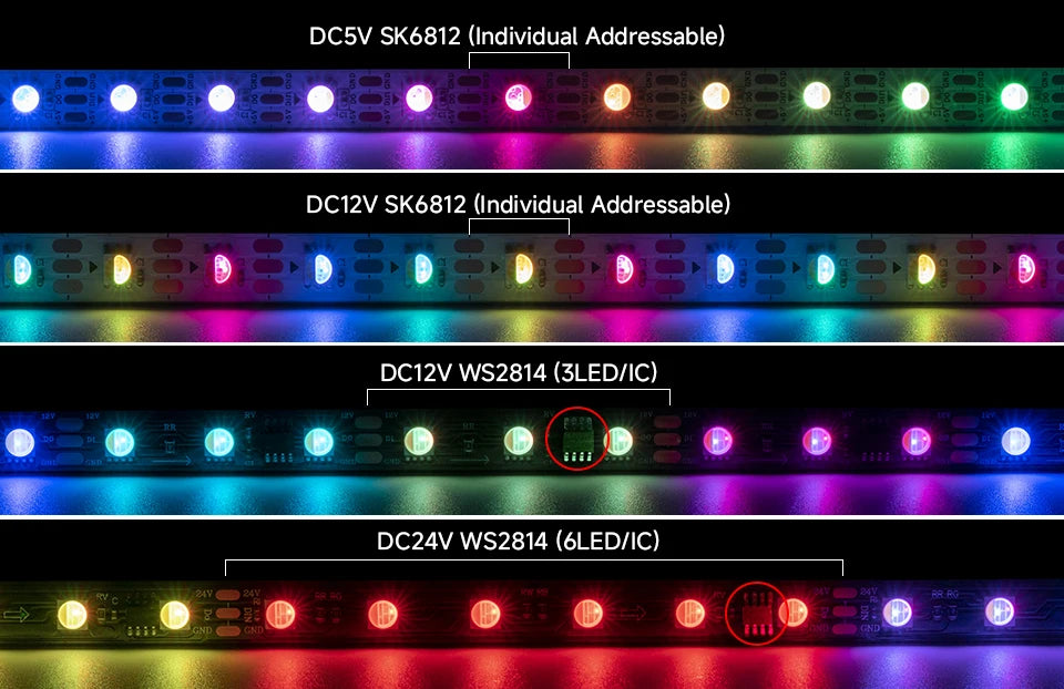 DC12V SK6812 RGBW LED Strip Light 4 in 1 Similar WS2812B 60 144 LED Individual Addressable Smart Pixels Magic RGB CW NW WW Light