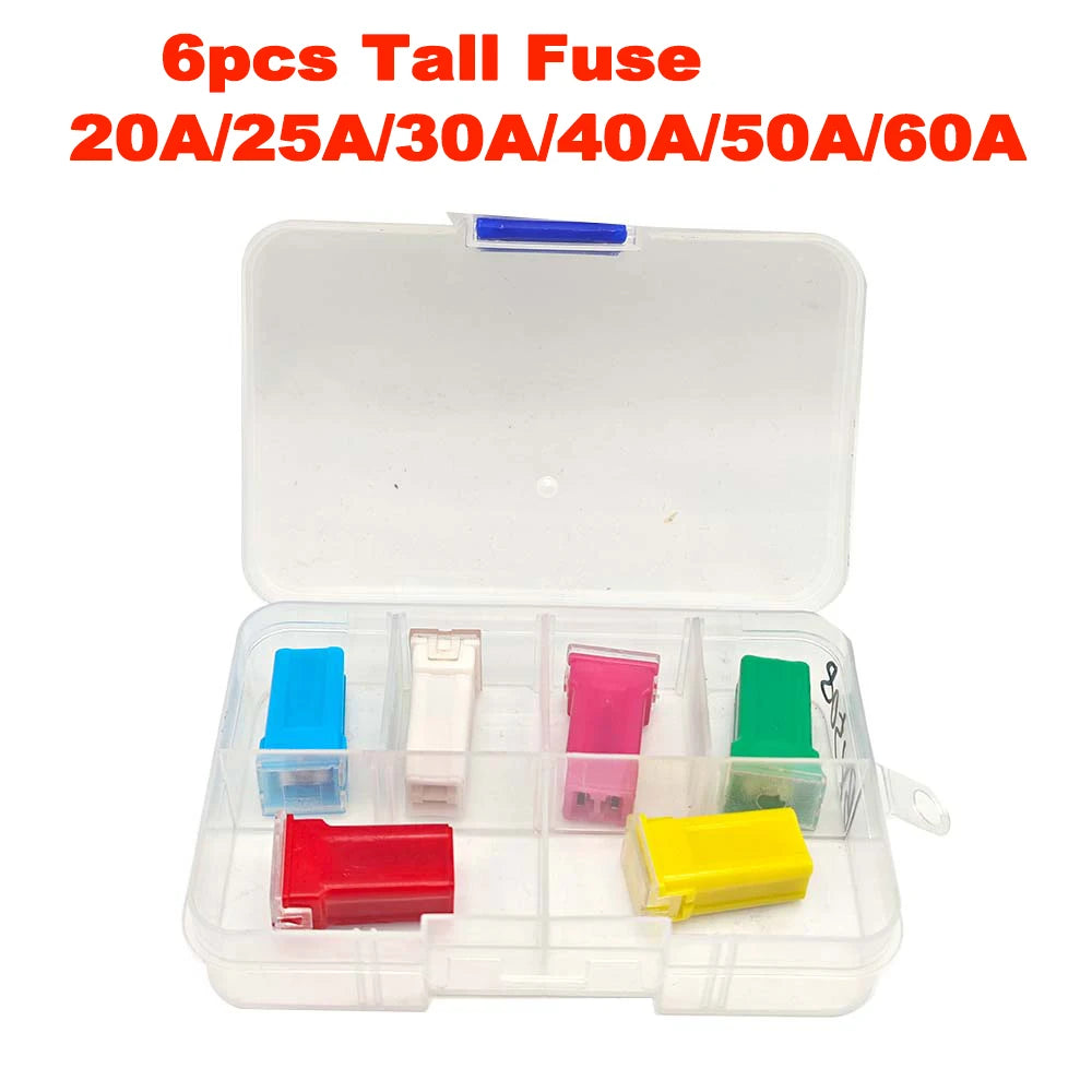 6Pcs Jcase Fuse Kit Mini Jcase Fuse Assortment Tall Profile Plug-in Type Fuse for Trucks Cars(20A, 25A, 30A, 40A, 50A,60A)
