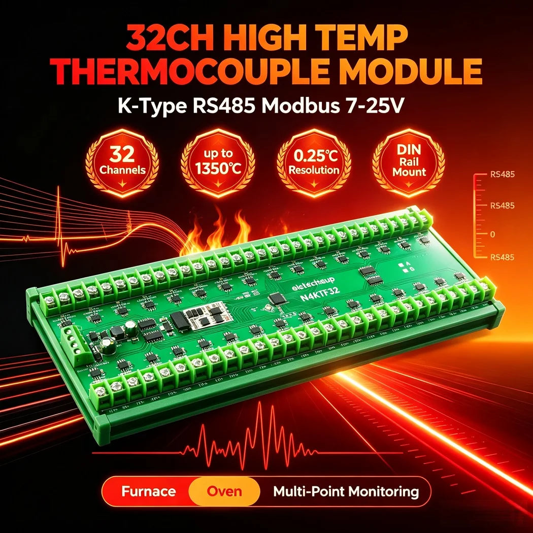 32 Channel K Type Thermocouple Module Modbus RTU RS485 DC7-25V MAX6675 MAX31855 DIN Rail Industrial Multi Temp Collector Board