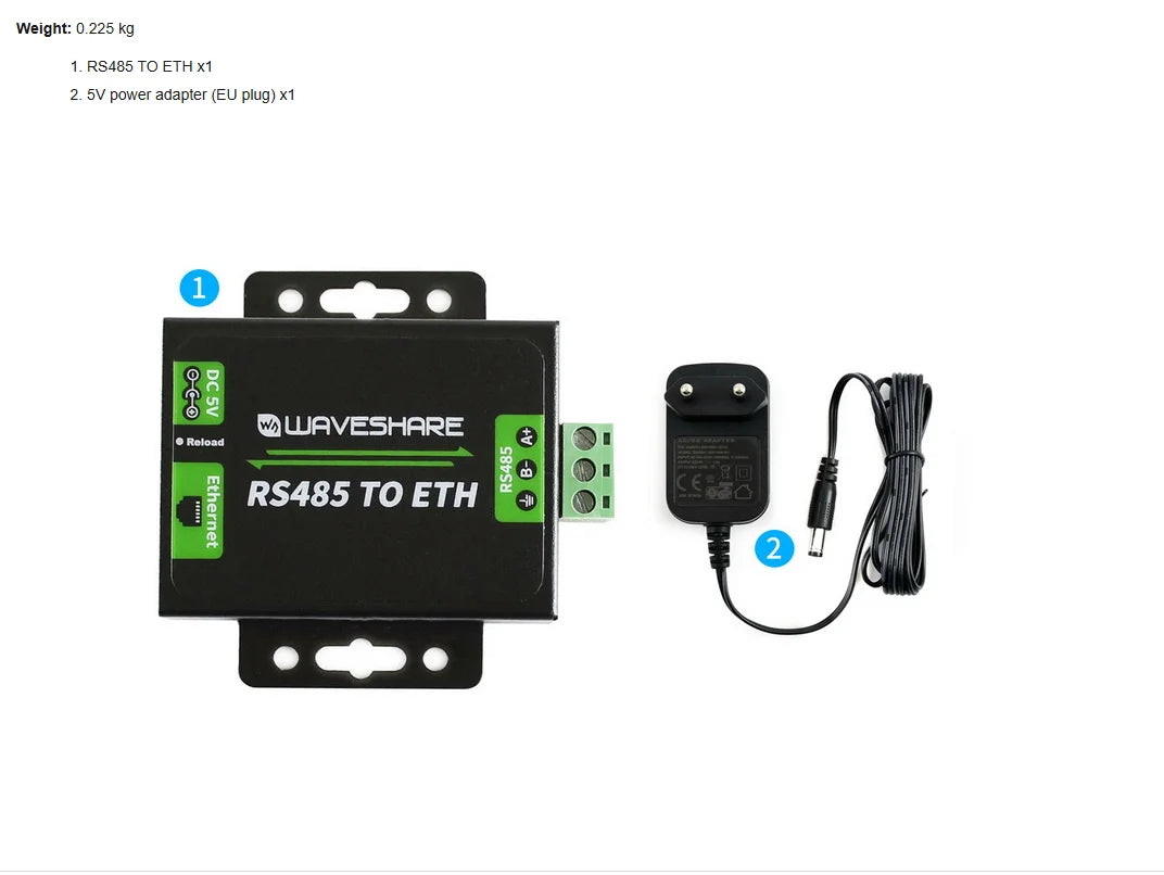 Waveshare RS485 to Ethernet Converter, Upgradable Cortex-M0 Processor, RS485 and RJ45 Port