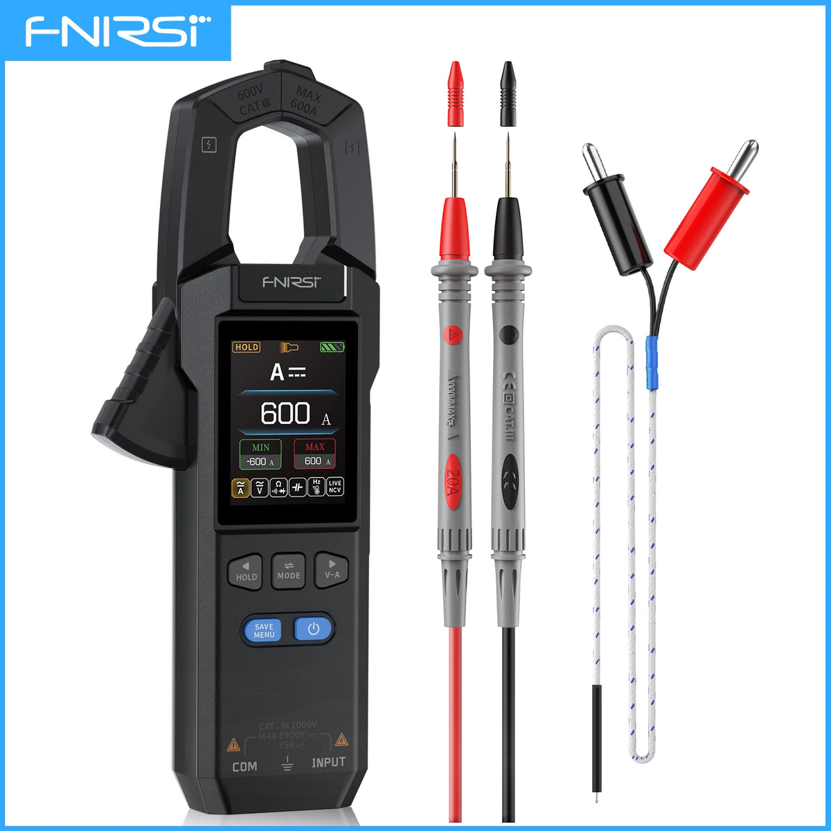 FNIRSI DMC-100 Clamp Meter 10000 Counts TRMS AC/DC Current Amperemeter Clamp 600A Digital Multimeter USB Charge Electrician Tool