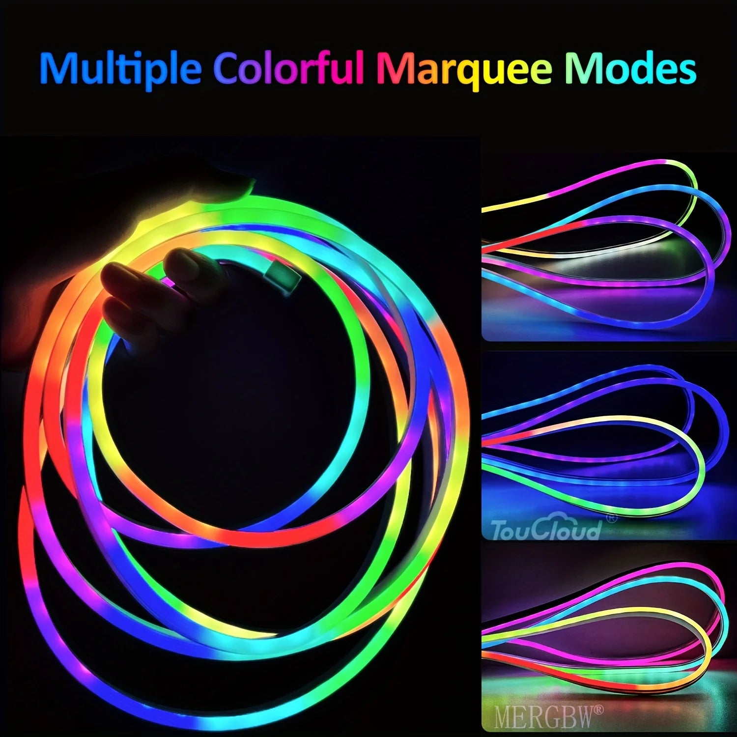 RGB LED Neon Rope Lights Bluetooth App WS2812 RGBIC Waterproof Flexible LED Tape With Dimmable Remote Controller For Wall Decor