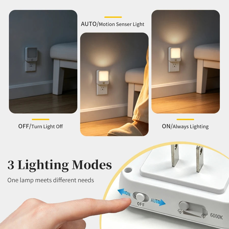 Motion Sensor Plug in Night Light 5 Brightness Dimmable LED Lamp for Bedroom Hallway Stairs Lighting 100-240V