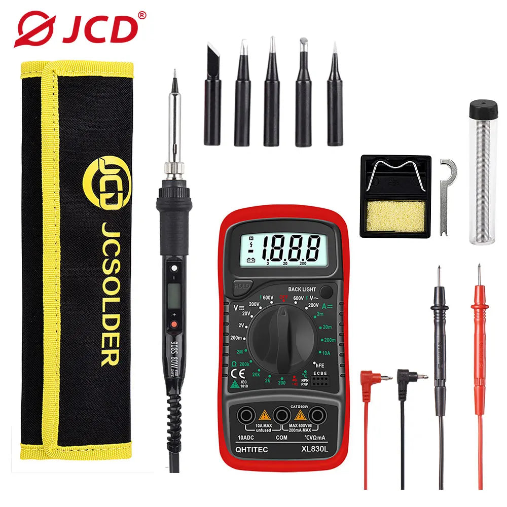 JCD Soldering Iron Kit With Multimeter Adjustable Temperature 220V 80W Welding Solder Rework Station Heat Pencil Repair Tools