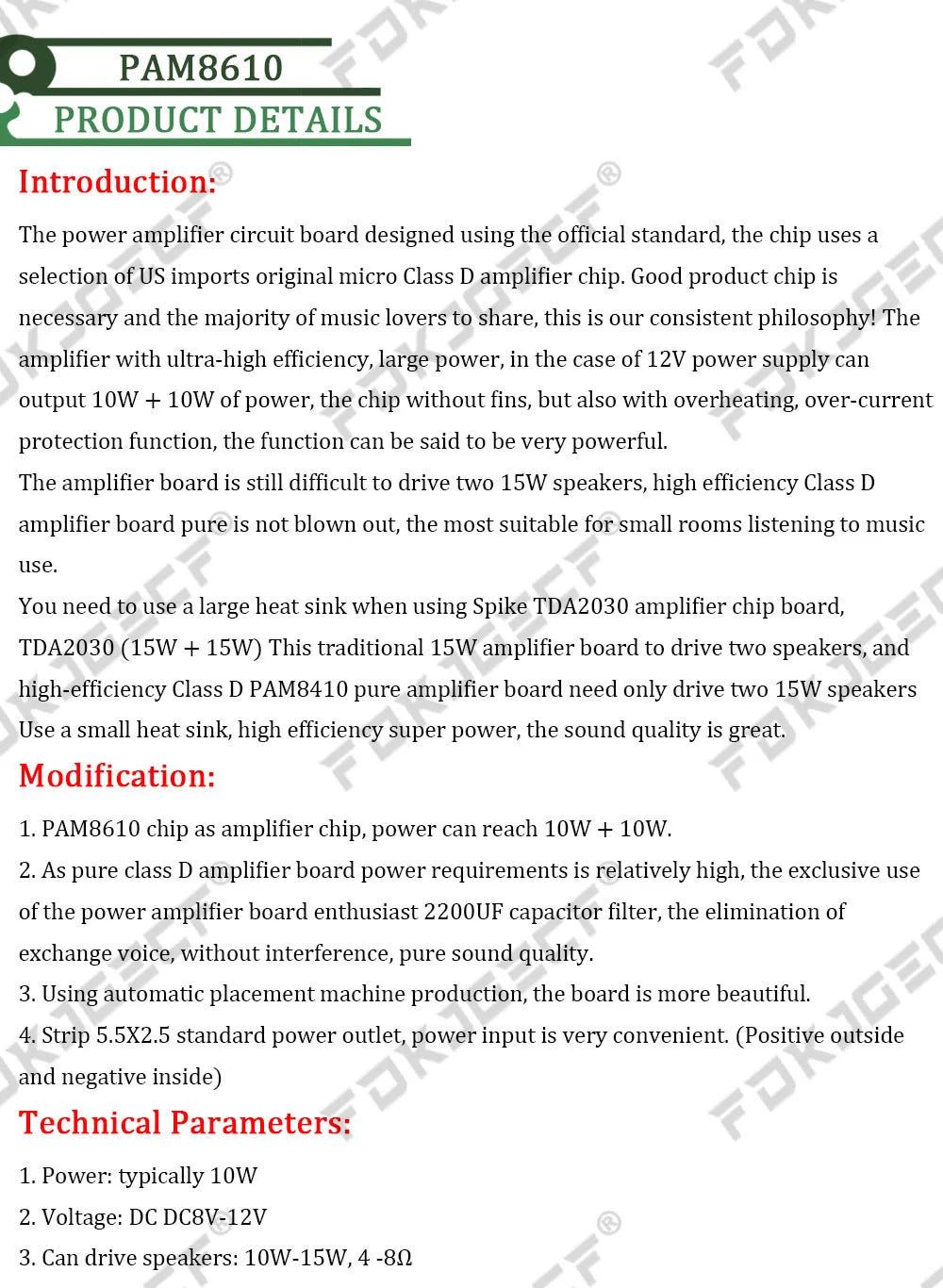 12V Mini Hi-Fi PAM8610 Audio Stereo Amplifier Board 2X10W Dual Channel D Class(High efficiency) Adjust the volume