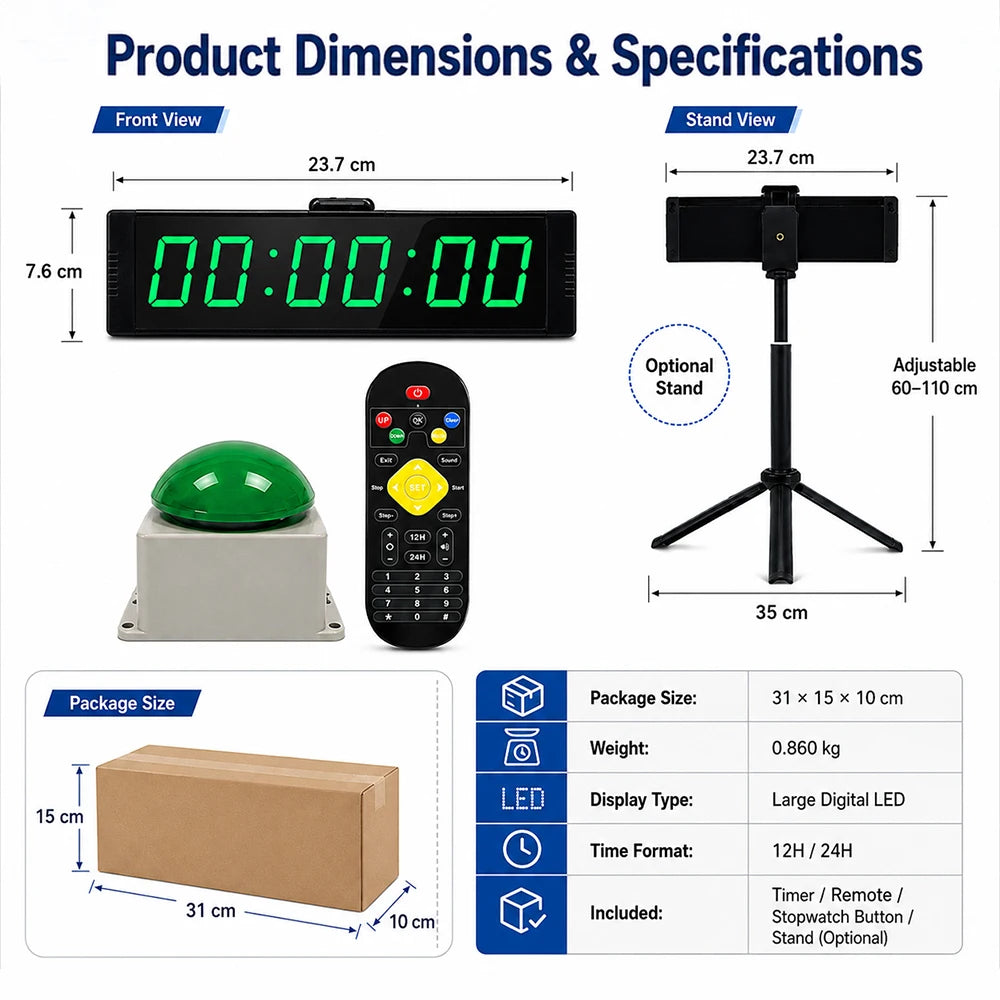 Gym Timer Clock for Home Fitness with Timer Button Large Digital Stopwatch Countdown Clock 12/24H Digital Wall Clock
