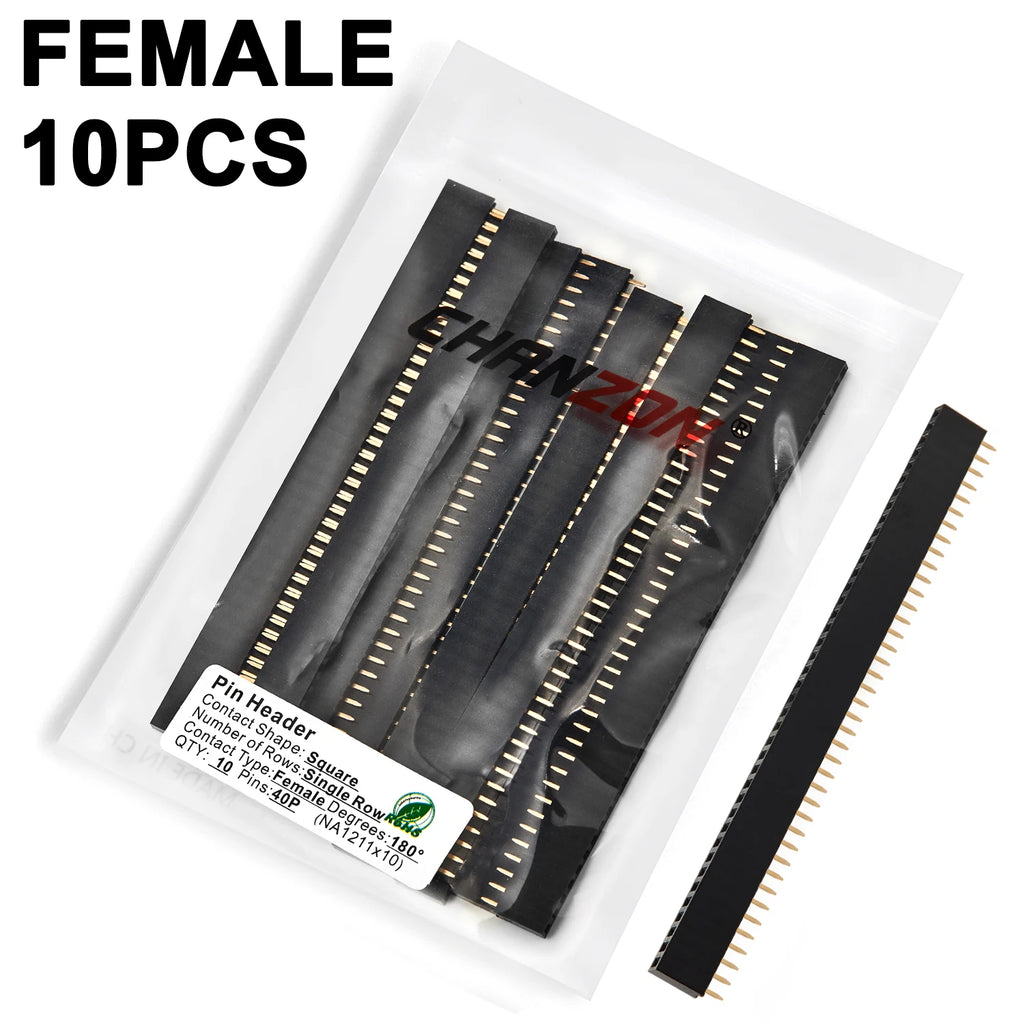 Single Row Female 2 3 4 5 6 8 10 12 15 20 40 Pin Header Gold Plated Solderless 2.54mm Pitch Strip Pinheader Connector