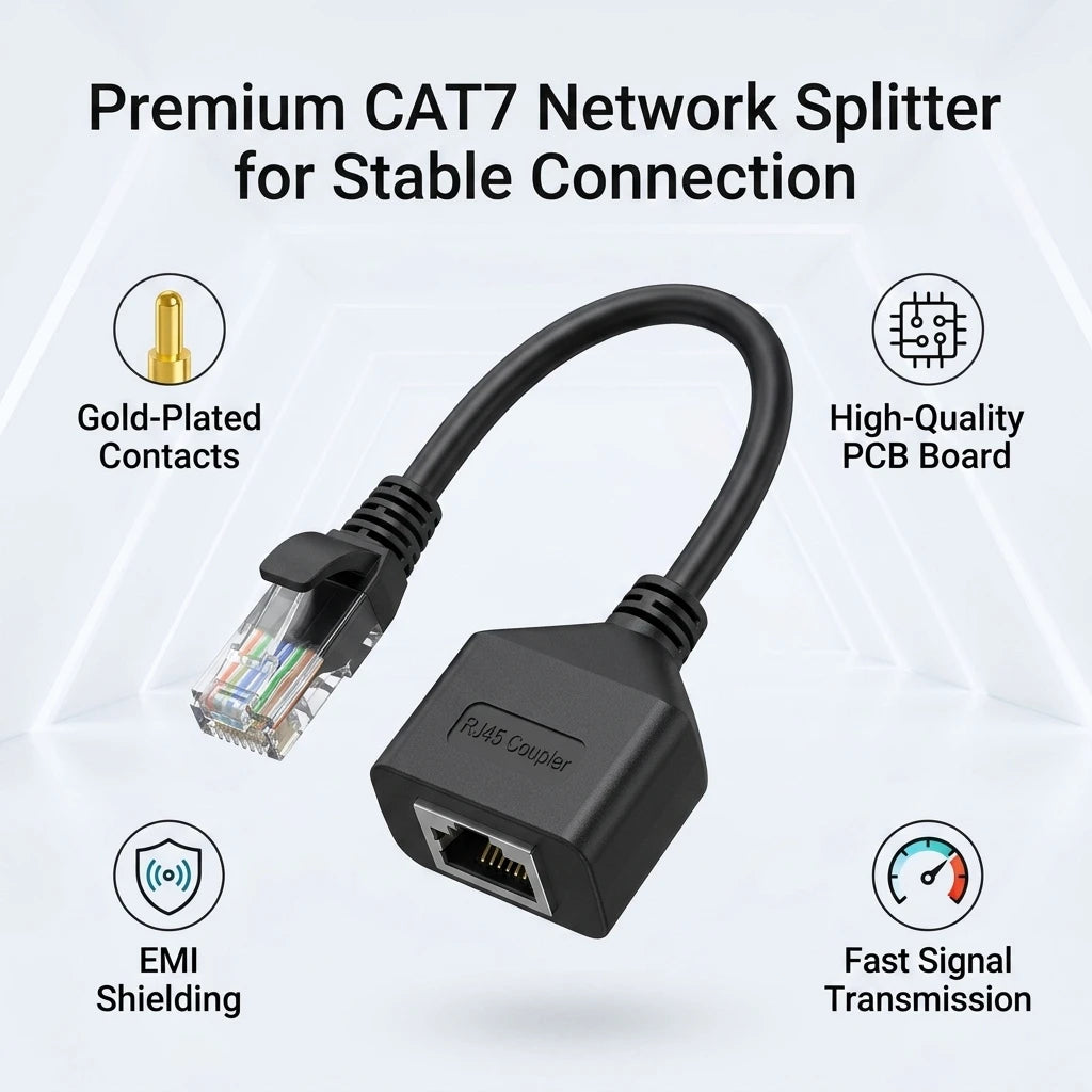 Portable RJ45 Ethernet Adapter Cable Extension 1 to 2 Port Excellent Connection Transmission Splitter Adapter for Home Office