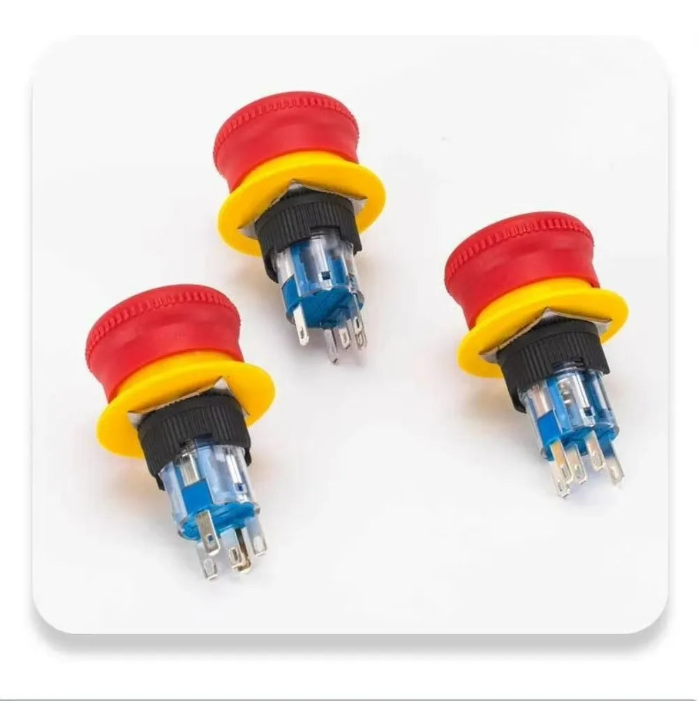 16MM Red Illuminated Rotary Emergency Stop Button Switch Wired with Light 1NO1NC Rotate Reset Welding Pin Knob Plastic Switches