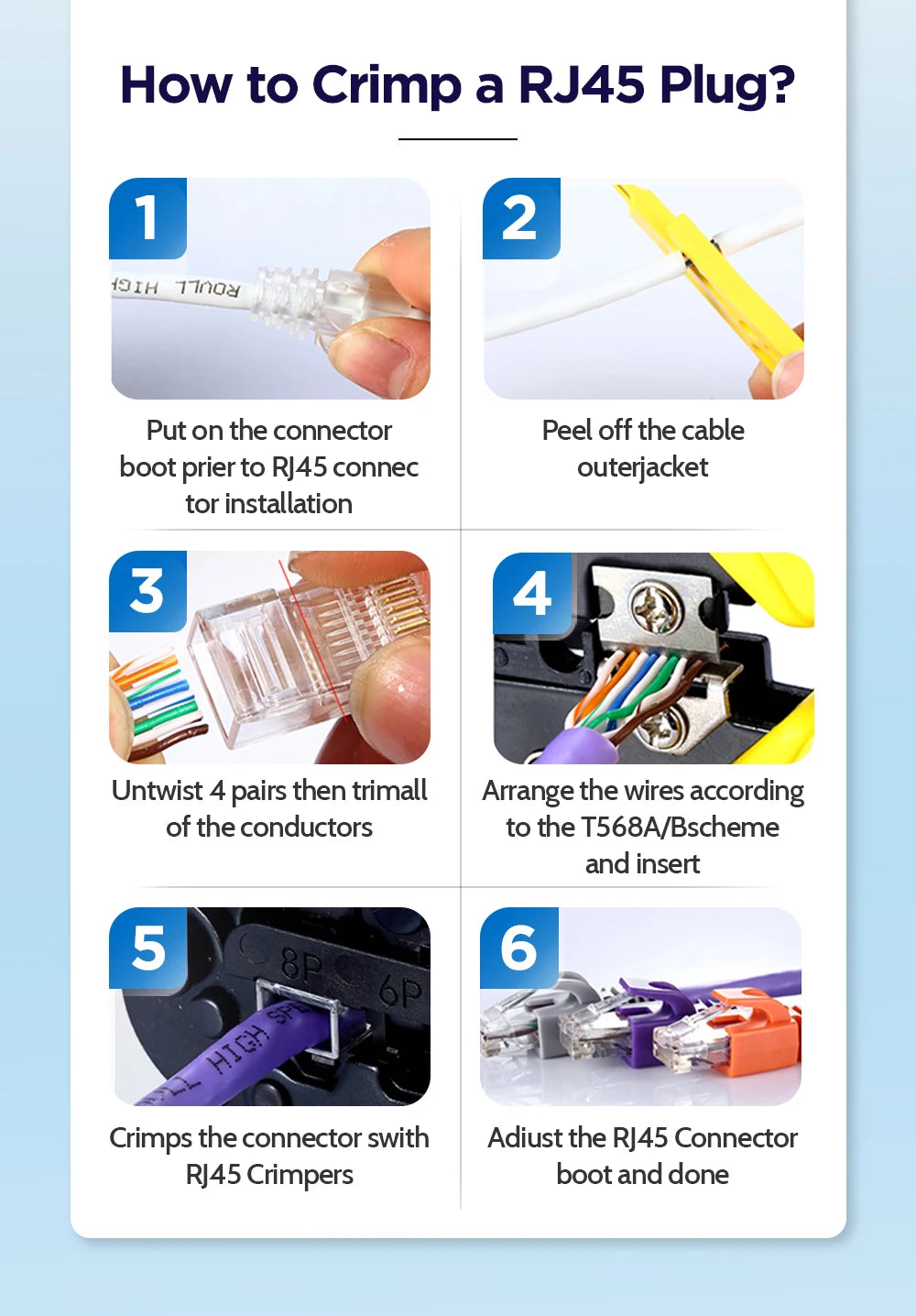 AMPCOM RJ45 Connector Pass Through CAT5E Modular Plug Network End UTP Fu Gold Plated 8P8C Crimp End For 24-28 AWG Ethernet Cable