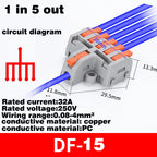 Fast Universal Compact Conductor Junction Box Spring Splice Terminal Block Push-in Wire Connector Cable Splitter 1 in 3/4 out