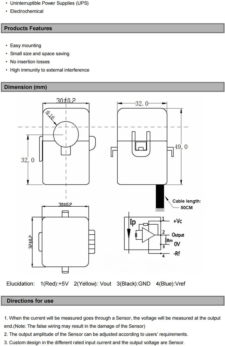 Hall Effect Current Sensor 2.5v 0.625V 1.65V 10A 20A 50A QNHCK2-16 Split Core Current Transducer Transformer Clamp CT 2.5V 2V