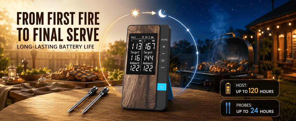 Wireless Meat Thermometer Digital Bluetooth Probe Thermometer Rechargeable with LCD Screen & Mobile APP for BBQ Oven Rotisserie