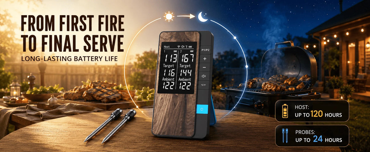 Wireless Meat Thermometer Digital Bluetooth Probe Thermometer Rechargeable with LCD Screen & Mobile APP for BBQ Oven Rotisserie