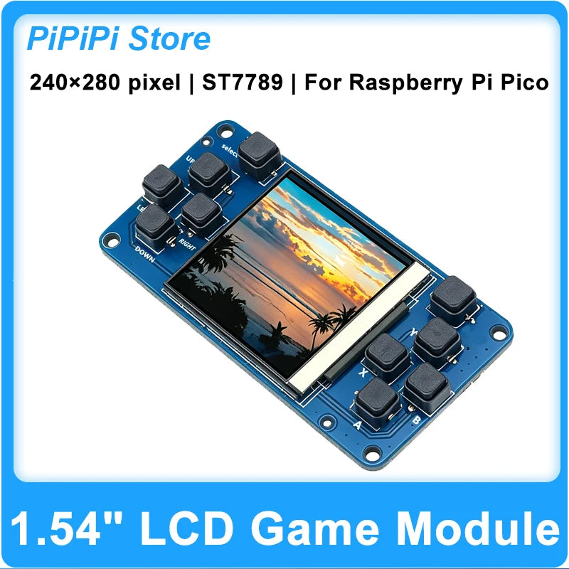 Raspberry Pi Pico 1.54 Inch LCD Game Module 240×240 IPS ST7789 Display DIY Game Console Expansion Board For Pico/Pico 2/Pico 2 W
